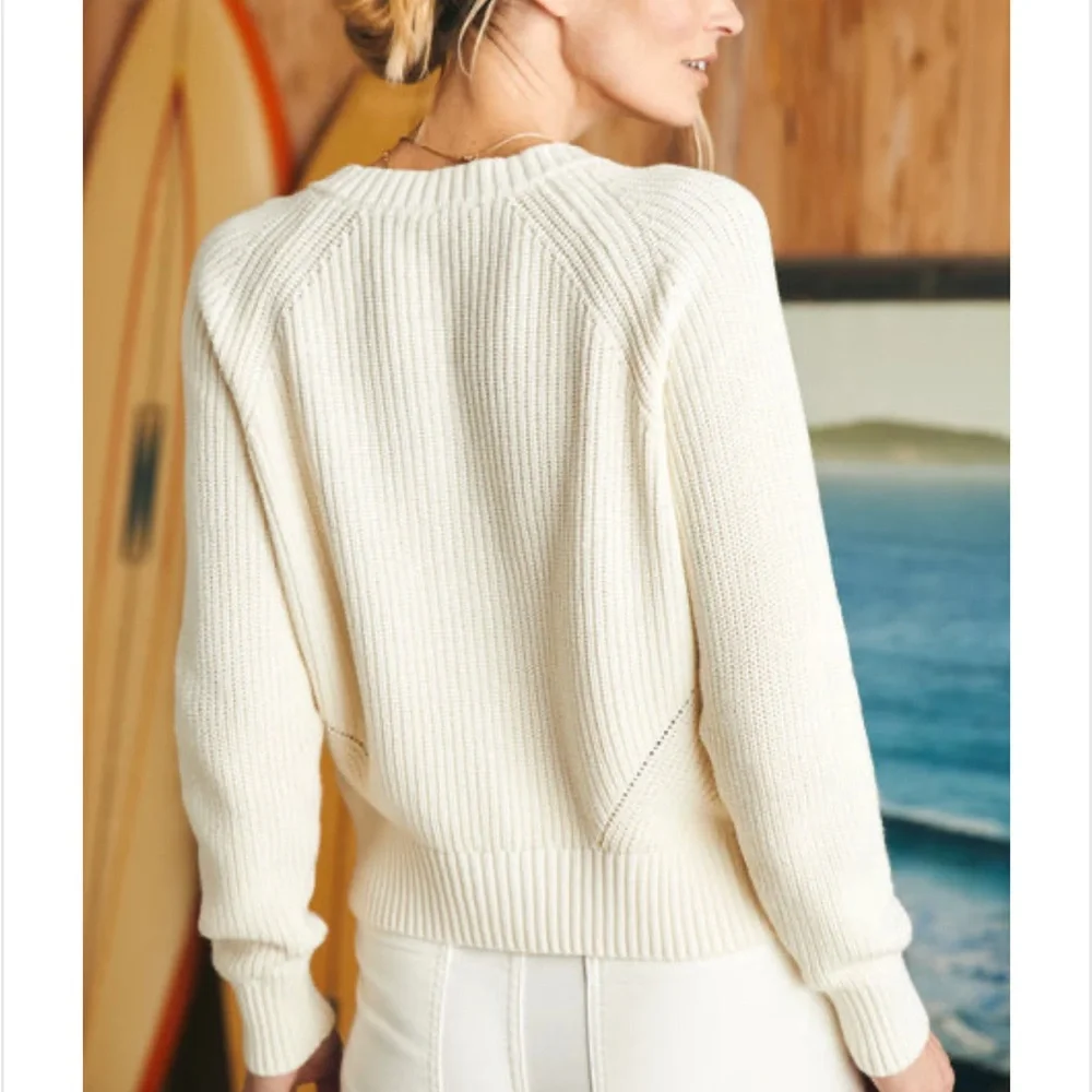 Faherty Ivory Ribbed Button Cardigan - Picture 2 of 13